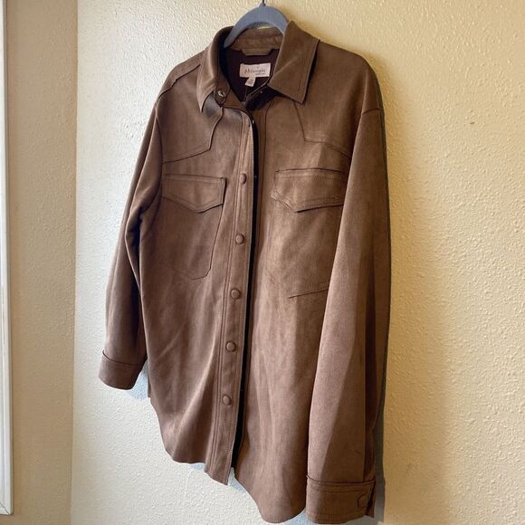 Philosophy Women's XS Vegan Suede Faux Caramel Brown Snap Shacket Western Jacket - Picture 10 of 14
